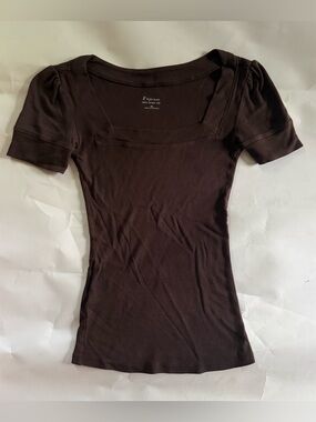 Y2K Express Dark Brown Square Neck Short Sleeve Top